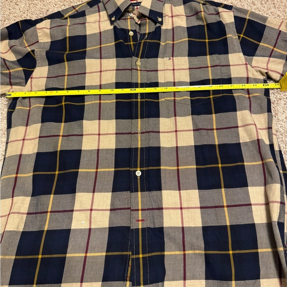 Tommy Hilfiger Plaid Men's Shirt - Navy and Beige Sz L - Picture 2 of 7